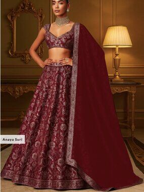 Maroon Jacquard Brocade Lehenga Set